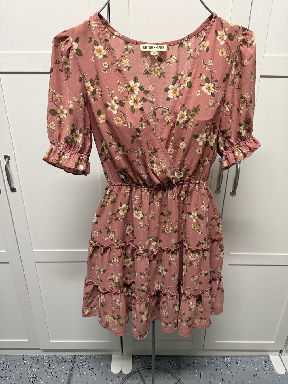 Inspired Hearts Rose Pink Floral Ruffle Wrap Dress